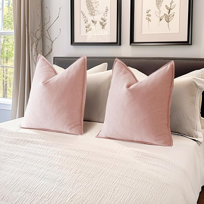 MIULEE Pack of 2 Pink Valentines Decorative Pillow Covers 20x20 Inch Soft Chenille Luxurious Couch Throw Pillows Farmhouse Cushion Covers for Sofa Bedroom Living Room Spring Home Decor