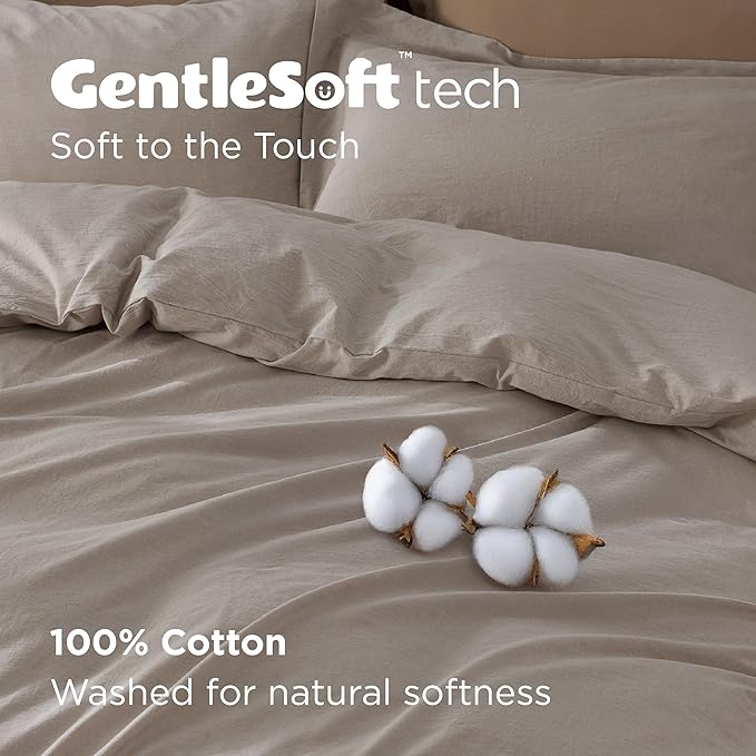 Bedsure 100% Washed Cotton Duvet Cover Cal King - Natural Minimalist Cotton Duvet Cover Linen Like for All Seasons - GentleSoft™ Plain Simple Bedding (Natural, California King, 104"x98")