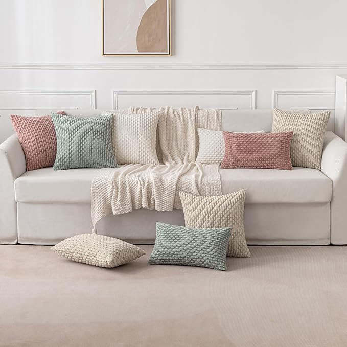 MIULEE Pack of 2 Decorative Throw Pillow Covers 24x24 Inch Soft Boho Striped Textured Corduroy Pillow Covers Modern Farmhouse Home Decor for Couch Bed Sofa Living Room Greyish Green