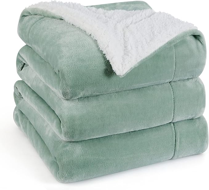 Bedsure GentleSoft Sherpa Fleece Blankets King Size for Bed, Non-Heated, Thick and Warm Throw for Women and Men, Soft Fuzzy Plush King Blanket for Winter, Sage Green, 108x90 Inches