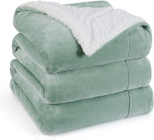 Bedsure GentleSoft Sherpa Fleece Blankets King Size for Bed, Non-Heated, Thick and Warm Throw for Women and Men, Soft Fuzzy Plush King Blanket for Winter, Sage Green, 108x90 Inches