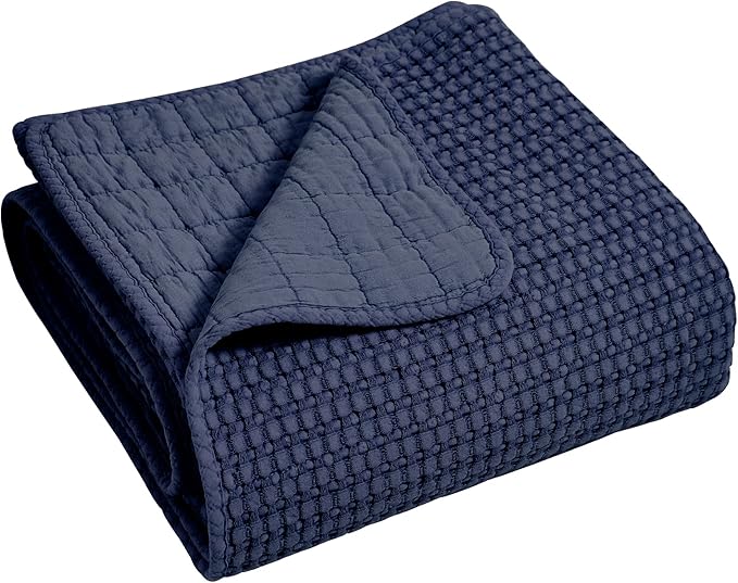 Levtex Home Mills Waffle Full Bedspread Set (100x104in) with 2 Pillow Shams (26x20in) - Navy - 100% Cotton Full Size Bedspread Set - Lightweight, Soft, Pre-Washed