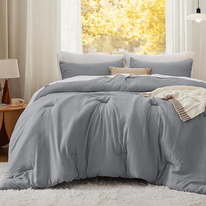 Bedsure King Comforter Set, Grey Soft Prewashed Bedding for All Seasons, 3 Pieces GentleSoft™ Bed Set, 1 Lightweight Comforter (104"x90") and 2 Pillowcases (20"x36")