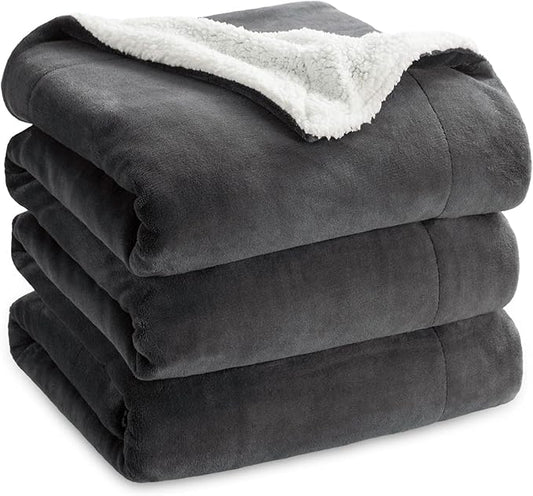 Bedsure GentleSoft Sherpa Fleece Blanket Queen Size for Bed, Non-Heated, Thick and Warm Throw for Women and Men, Soft Fuzzy Plush Queen Blanket for Winter, Charcoal, 90x90 Inches
