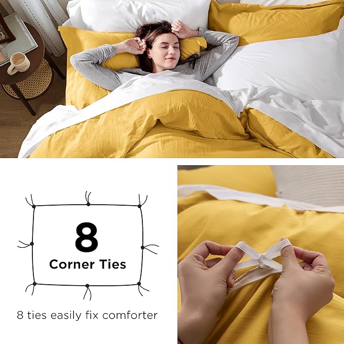 Bedsure Mustard Yellow Duvet Cover Full Size - 3 Pieces Prewashed Extra Soft Cotton-Like Polyester Bedding Set, Includes 1 Duvet Cover 80x90 Inches with Zipper Closure & 2 Pillow Shams, No Comforter