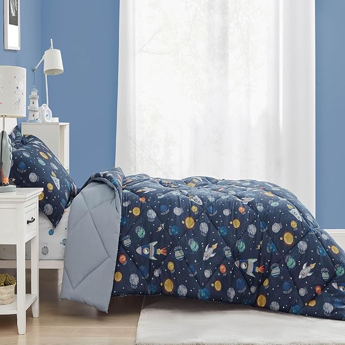 Twin Space Bedding Sets for Boys, 2 Pieces Kids Twin Comforter Sets, Super Soft Lightweight for All Seasons, Includes 1 Comforter (66"x86") and 1 Pillowcase (20"x26"+2")