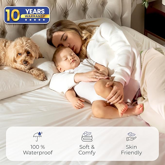 Twin Waterproof Mattress Protector - Noiseless, Breathable, Machine Washable Fitted Mattress Cover with Deep Pockets up to 15”