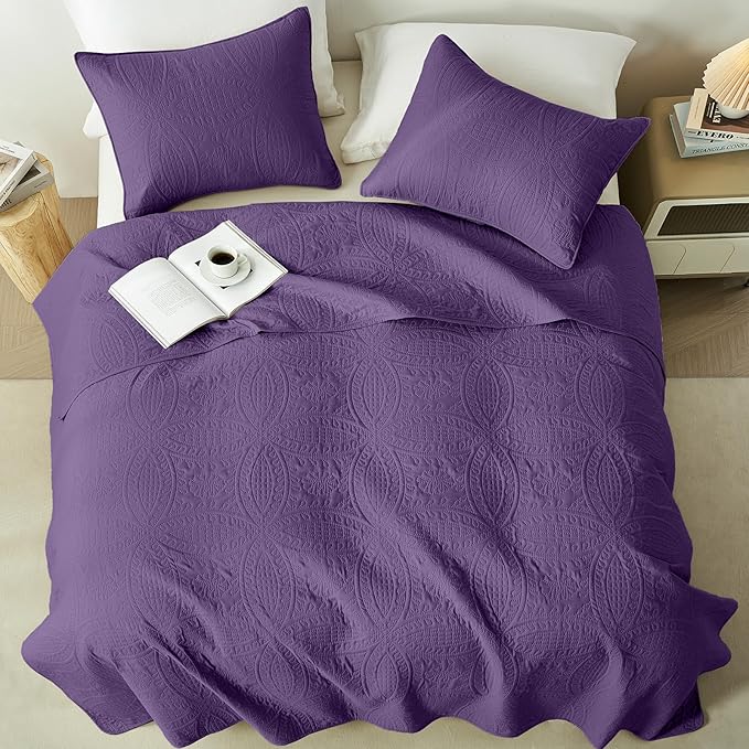 akkialla Purple Twin Quilt Set, Ultrasonic Lightweight Bedspread Coverlet for Modern Minimalist Bedroom, Soft Microfiber Coin Pattern Bedding, 2-Piece (1 Quilt, 1 Pillow Sham) | Breathable fabric