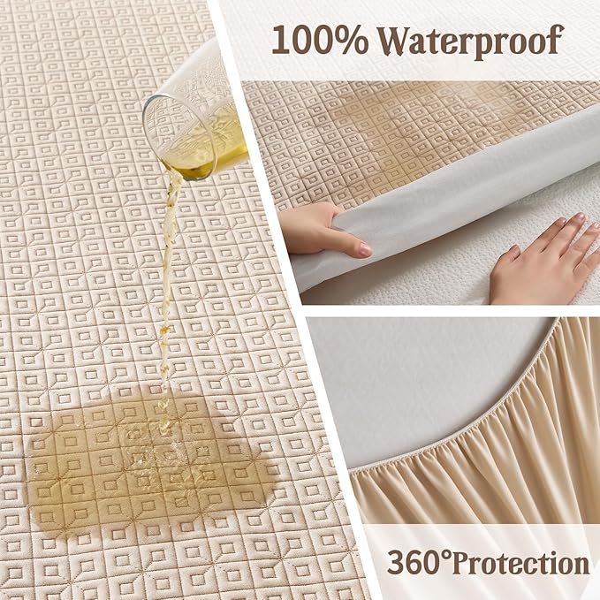 BEDLORE California King Size Mattress Protector, Waterproof Noiseless Mattress Cover with Stretchable Pockets for 6-15 inches Mattress, Soft Breathable Mattress Pad for College Dorm (Beige)