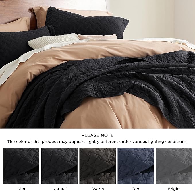 Bedsure Quilts Queen Size - Lightweight Bedspreads Queen Size with Basket Weave Pattern, Soft Quilt Bedding, Black Comforter Coverlet for All Seasons (90" x 96")