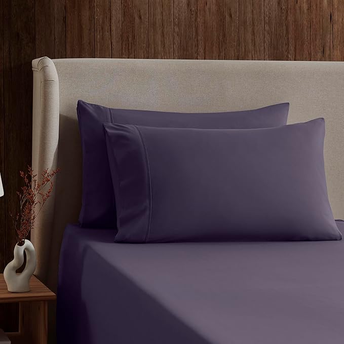 Nestl Split King Sheet Set - 1800 Ultra-Soft Microfiber Bed Sheets - Double Brushed - Deep Pockets - Easy Fit - 5 Piece Set - Bed Sheets & Pillowcases (Split King Size, Purple)