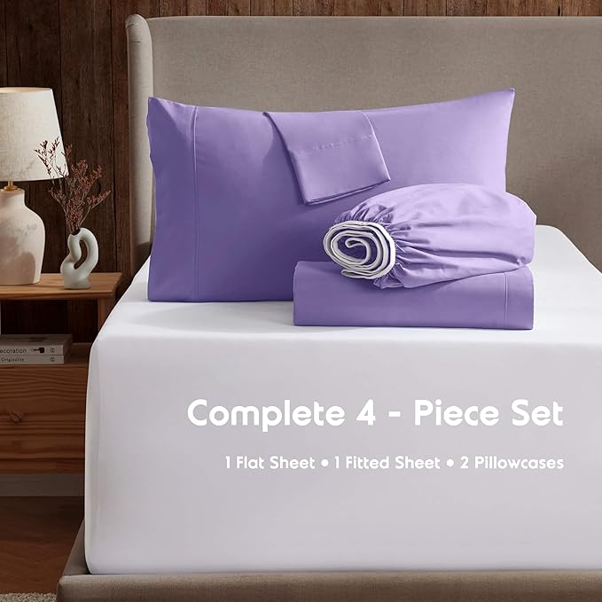 Nestl Full XL Sheet Set - Luxury 1800 Ultra-Soft Microfiber Full Extra Long Bed Sheets - Double Brushed - Deep Pockets - Easy Fit - 4 Piece Set - Bedding Sheets & Pillowcases (Full XL, Lavender)