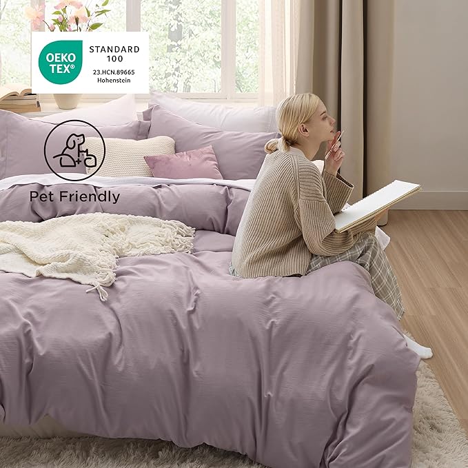 Bedsure Dusty Purple Duvet Cover Queen Size - 3 Pieces Prewashed Cotton-Like Polyester Extra Soft Bedding Set, Includes 1 Duvet Cover 90x90 Inches with Zipper Closure & 2 Pillow Shams, No Comforter