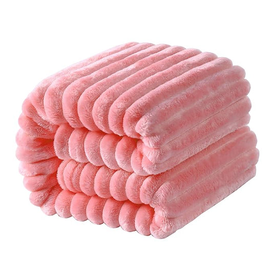 NTBAY Plush Flannel Twin Bed Blanket, 60X80 Inches Soft and Warm Lightweight Blanket with Striped Texture Bed Blanket for Couch Sofa Bed All Seasons, 60"x80", Pink