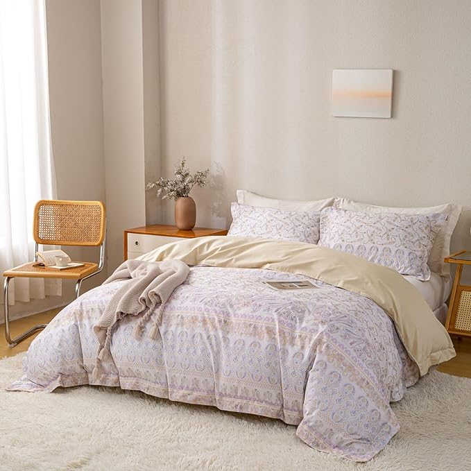 OAITE Duvet Cover Set Twin Size Floral Pattern Ultra Soft 100% Cotton Duvet Cover Sets 3-PC, Breathable Duvet Cover with Zipper Closure & Corner Ties(2 Pillow Shams,1 Duvet Cover)
