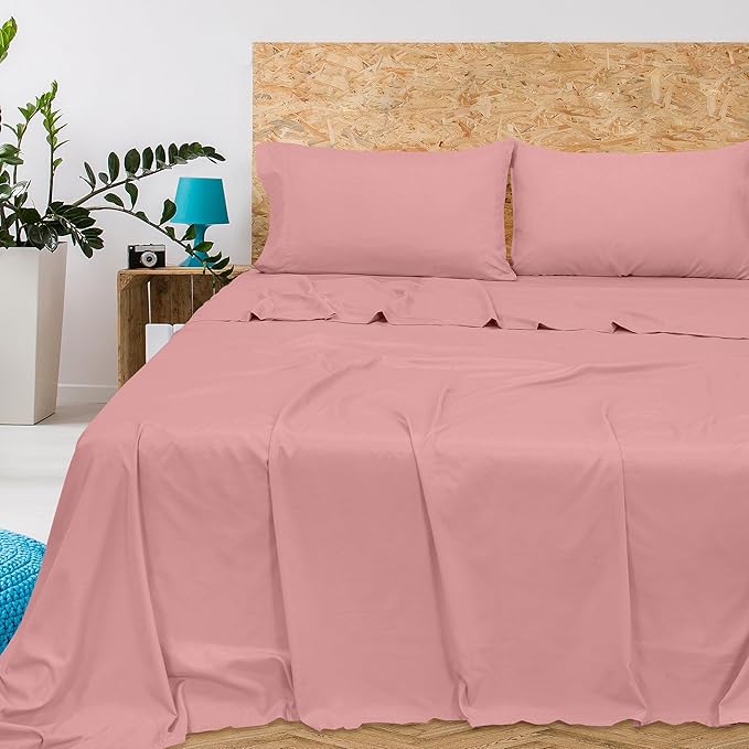 Royale Linens 300 Thread Count 100% Long Staple Combed Cotton Flat Sheet - Super Soft - Top Sheets - California King Flat Sheet Sold Separately - Breathable, Cool & Crisp Sheets Only (Cal King, Pink)