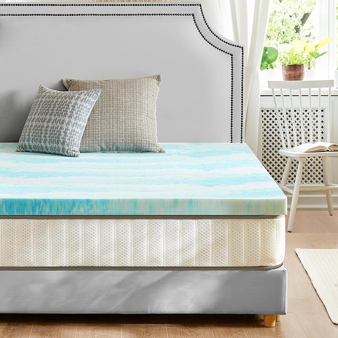 Sweetcrispy Mattress Topper King, 4 Inch Thick Memory Foam Gel Infused Cooling Toppers Pad for King Size Bed, Sleeper Sofa, RV, Camper, CertiPUR US Certified, Ventilated and Breathable