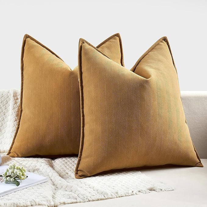 MIULEE Pack of 2 Mustard Yellow Decorative Pillow Covers 22x22 Inch Soft Chenille Luxurious Couch Throw Pillows Boho Cushion Covers Euro Shams Elegant Design for Sofa Bed Living Room Spring Decor