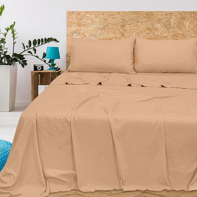 Royale Linens 300 Thread Count 100% Long Staple Combed Cotton Flat Sheet - Super Soft - Top Sheets - California King Flat Sheet Sold Separately - Breathable, Cool & Crisp Sheets Only (Cal King, Sand)