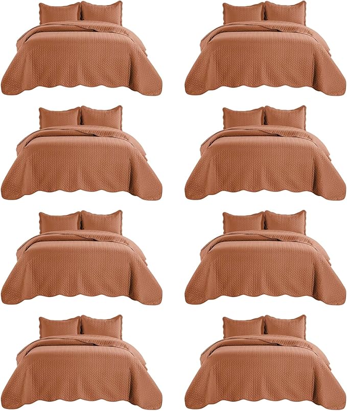 IR Imperial Rooms 8 Pack Quilt King Size Bedding (106" x 96") - Bulk Wholesale for Hotels, Guest Bedroom & Airbnbs - Lightweight Microfiber Reversible Embossed Quilts Bedspread (Rust)