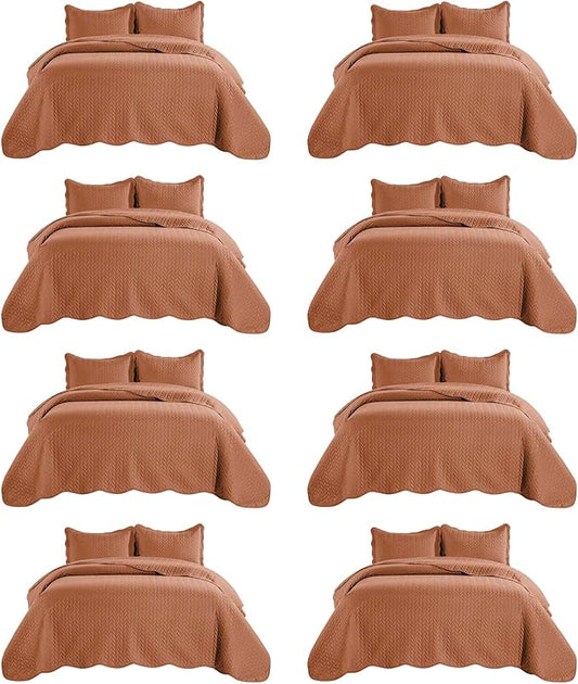 IR Imperial Rooms 8 Pack Quilt King Size Bedding (106" x 96") - Bulk Wholesale for Hotels, Guest Bedroom & Airbnbs - Lightweight Microfiber Reversible Embossed Quilts Bedspread (Rust)