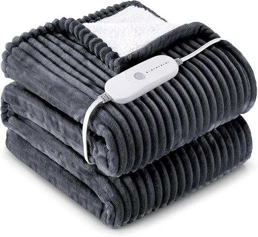 HYLEORY Heated Blanket Electric Throw, Soft Flannel Sherpa Heater 5 Heat Settings and 3 Hours Auto Shut-Off Heating Blanket ETL Certification Over-Heat Protection Machine Washable,Deep Grey