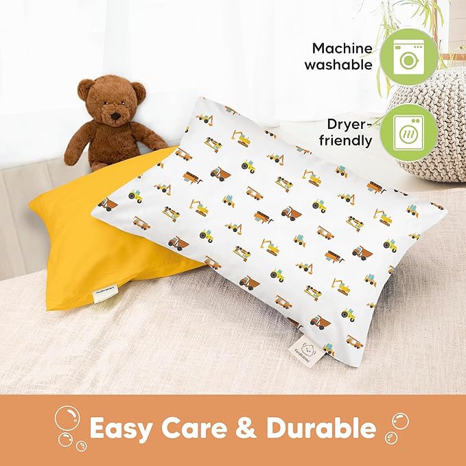 KeaBabies 13 x 18 Toddler Pillowcase, 2-Pack Waterproof - Soft Waterproof Toddler Pillow Protector Cover for Kids, Boys, Girls, Machine Washable, Small Travel Pillow Sold Separately (Construction)