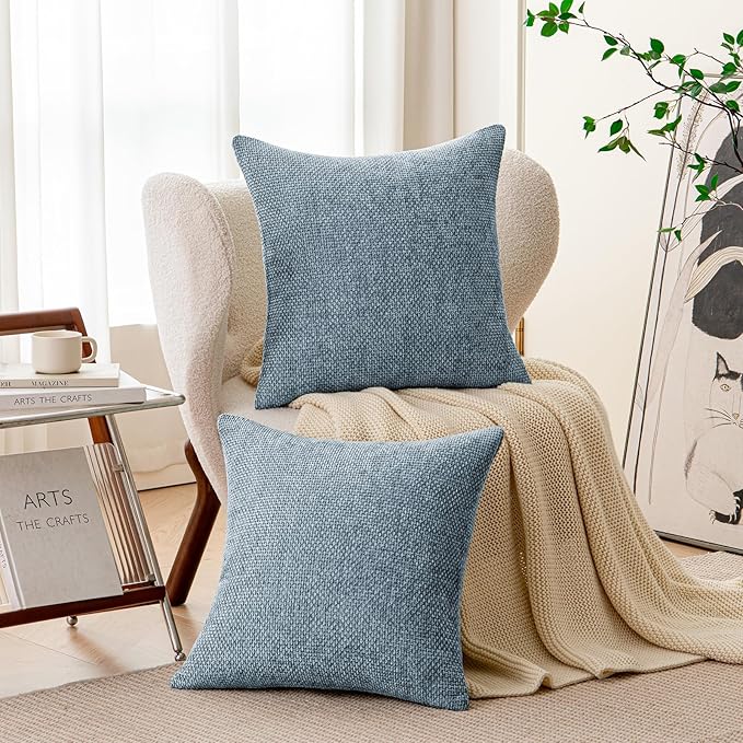 a moment Blue Chenille Throw Pillow Covers 20x20 Inch Pack of 2 Modern Decorative Throw Pillow Covers Farmhouse Cross Covers Modern Home Decor for Sofa Bedroom Living Room