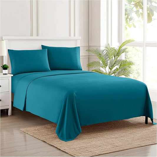 Twin XL Sheets - Breathable Luxury Sheets with Full Elastic & Secure Corner Straps Built In - 1800 Supreme Collection Extra Soft Deep Pocket Bedding Set, Sheet Set, Twin XL, Teal