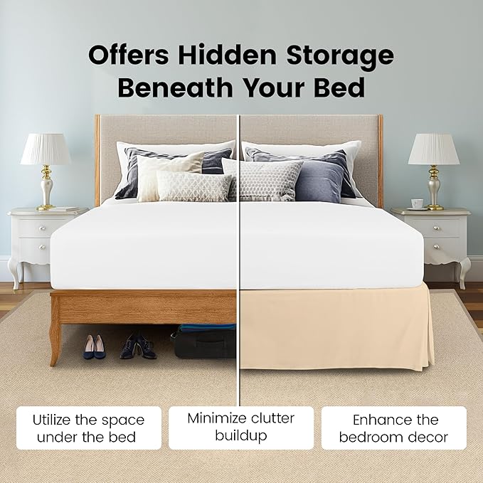 Utopia Bedding King Bed Skirt - Soft Quadruple Pleated Ruffle - Easy Fit with 16 Inch Tailored Drop - Hotel Quality, Shrinkage and Fade Resistant (King, Beige)