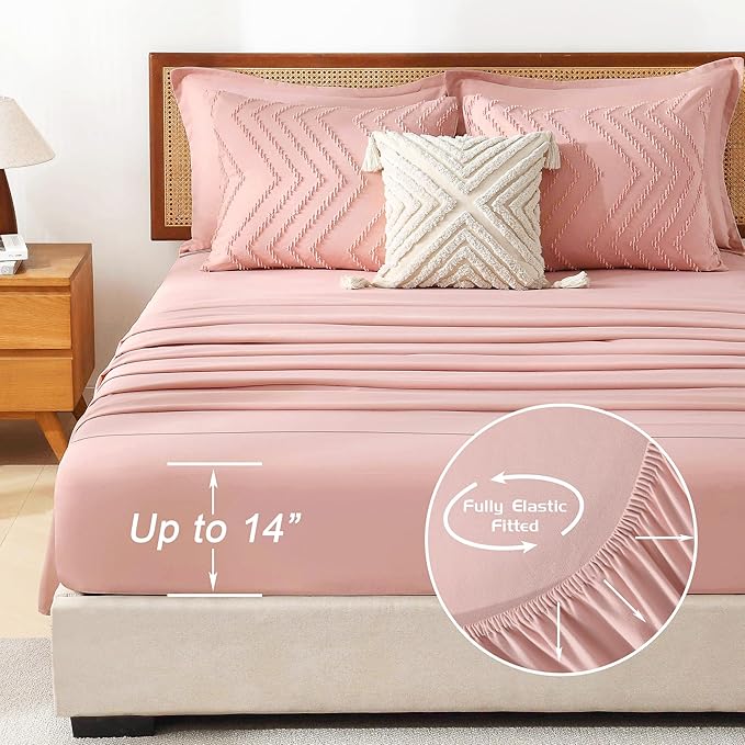 Litanika Blush Pink California King Size Comforter Set with Sheets - 7 Pieces Bed in a Bag California King Boho Tufted Complete Bedding Sets with Comforter, Sheets, Pillowcases & Shams