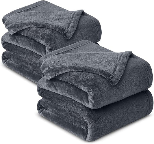 MOONLIGHT20015 Fleece Blanket 2 Pack - Super Soft Fluffy Grey Throw Blanket for Sofa and Bed - Warm and Cozy Lightweight 400 GSM Microfiber Bed Throws Blankets, 50x60 Inches (Throw/Travel)