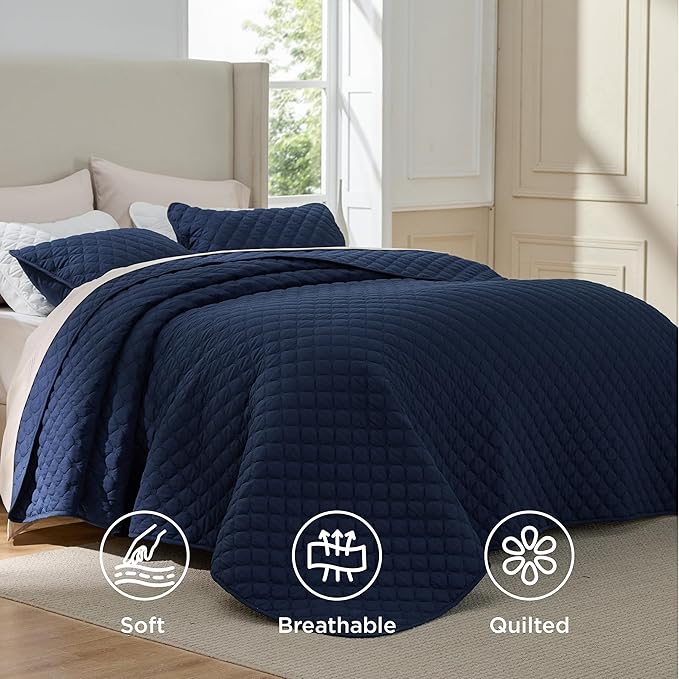 Bedsure Quilts King Size - Lightweight Bedspreads King Size with Classic Honeycomb Quilting, Soft Quilt Bedding Set, Navy Comforter Set Coverlet for All Seasons with 2 Pillow Shams (106" x 96")