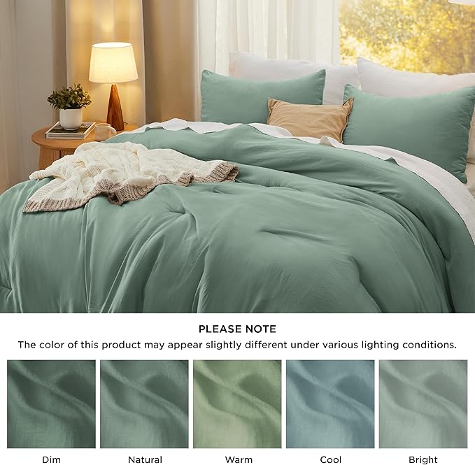 Bedsure California King Comforter Set, Sage Green Soft Prewashed Bedding for All Seasons, 3 Pieces GentleSoft™ Bed Set, 1 Lightweight Comforter (104"x96") and 2 Pillowcases (20"x36")
