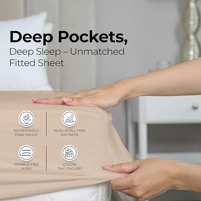 Utopia Bedding Twin Fitted Sheet - Bottom Sheet - Deep Pocket - Soft Microfiber - Shrinkage and Fade Resistant - Easy Care -1 Fitted Sheet Only (Beige)