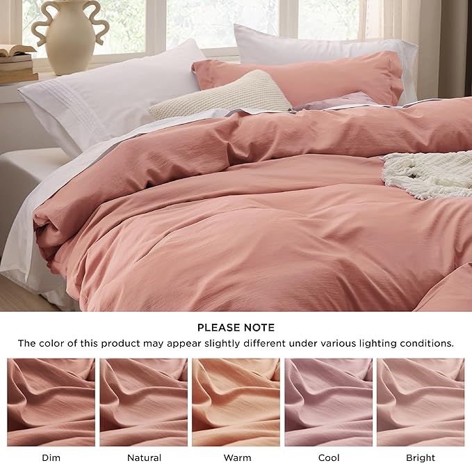 Bedsure Pink Clay Duvet Cover Twin/Twin XL Size - 2 Pieces Prewashed Polyester Extra Soft Bedding Set, Includes 1 Twin Duvet Cover 68''x90'' with Zipper Closure & 1 Pillow Sham, No Comforter