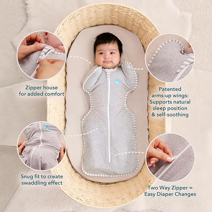 Love to Dream Swaddle UP, Sleep Sack 0-3 Months, Self-Soothing, Improves Sleep, Snug Fit Helps Calm Startle Reflex, Baby Essentials Must Haves Newborn, 1.0 TOG, 8-13 lbs, Tan Houndstooth