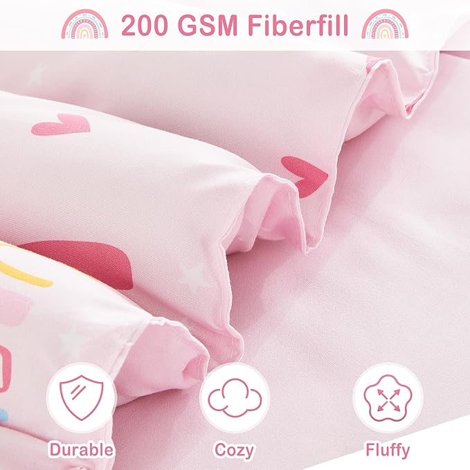 Mooreeke Bed in a Bag for Kids Girls Teens, 6 Pieces Twin Size Comforter Bed Set with Shams, Sheet Set and Decorative Toy Pillow, Rainbow Pink Super Soft Microfiber Kids Comforter Bedding Set
