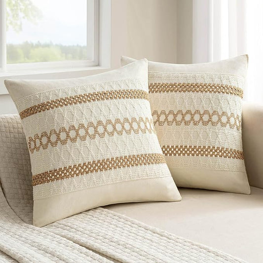 MIULEE Set of 2 Neutral Boho Decorative Pillow Covers 20x20 Inch Farmhouse Rustic Couch Throw Pillows Modern Spring Cotton Cushion Covers Retro Cute Macrame Woven Home Decor for Bed Sofa Chair