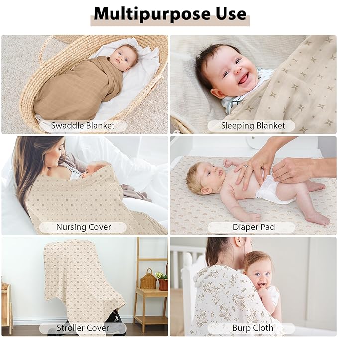 Yoofoss Muslin Swaddle Blankets, Organic Baby Blankets, 47 x 47 Inches Receiving Blanket for Baby Boys and Girls, Baby Essentials for Newborns Soft Breathable