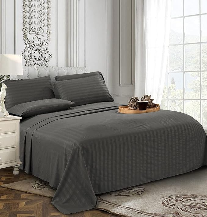 Elegant Comfort Best, Softest, Coziest 6-Piece Sheet Sets! - 1500 Premier Hotel Quality Luxurious Wrinkle Resistant 6-Piece Damask Stripe Bed Sheet Set, Queen Grey