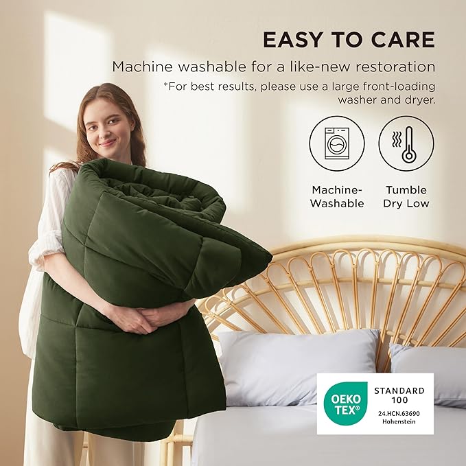 Bedsure Comforter Duvet Insert - Quilted Comforters King Size, All Season Duvet, Down Alternative Bedding, with 8 Tabs, Gifts for Women/Men, Olive Green, King 90 x 102 Inches