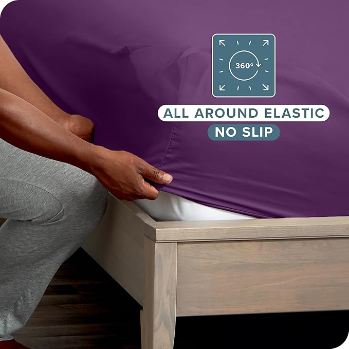 Bare Home 2-Pack Fitted Bottom Sheets Twin - Premium 1800 Ultra-Soft Wrinkle Resistant Microfiber - Deep Pocket (Twin, Plum)