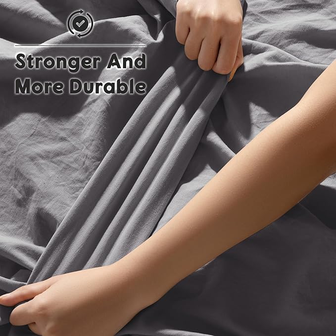 SONORO KATE 100% French Pure Linen Sheets, Breathable and Durable Linen Full Size Sheets, Anti-Tear Linen Bed Sheets, Machine Washable, 16 Inch Deep Pocket - 4 Piece (Dark Grey, Full)