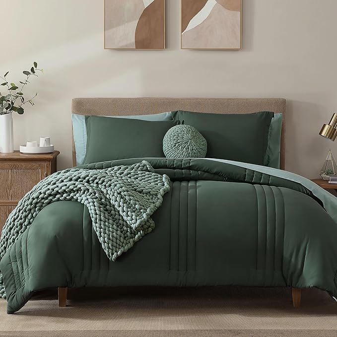 Monbix King Size Comforter Set - 7 Pieces Bed in a Bag King, Deep Forest Bedding Sets with Comforter, All Seasons Comforter Bed Set with Sheets, Pillowcases & Shams