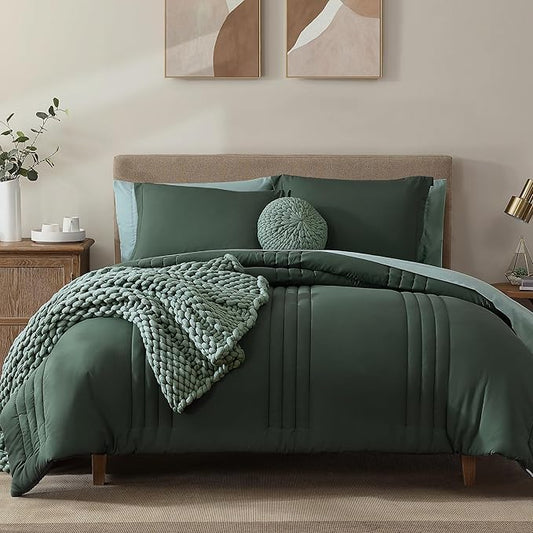 Monbix California King Size Comforter Set - 7 Pieces Bed in a Bag California King, Deep Forest Bedding Sets with Comforter, All Seasons Bed Set with Sheets, Pillowcases & Shams