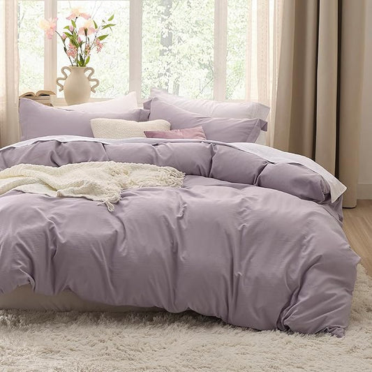 Bedsure Dusty Purple Duvet Cover Full Size - 3 Pieces Prewashed Extra Soft Cotton-Like Polyester Bedding Set, Includes 1 Duvet Cover 80x90 Inches with Zipper Closure & 2 Pillow Shams, No Comforter
