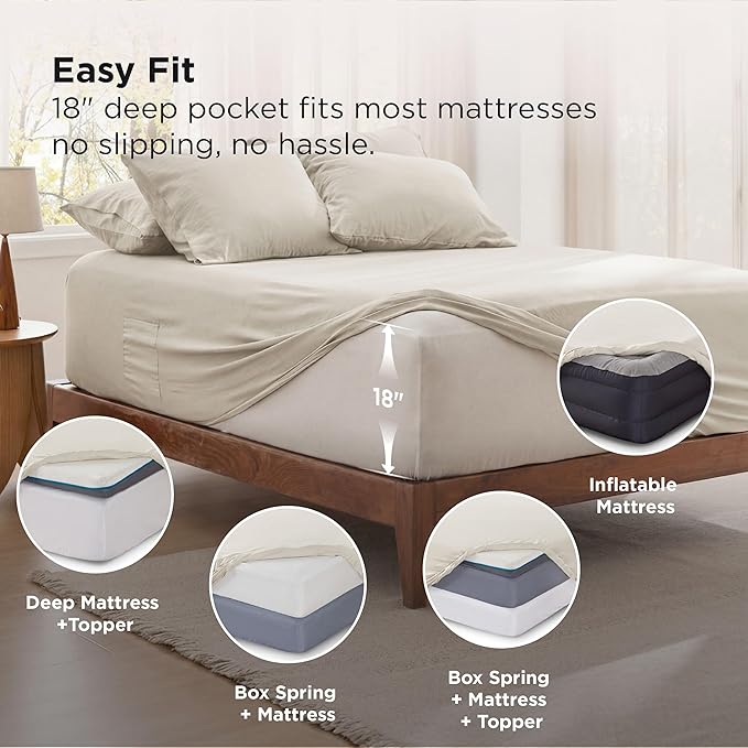 Bedsure Deep Pocket King Sheet Set - 6 Piece, Prewashed Ultra-Soft King Size Sheets Set, Fits Mattresses Up to 18 Inches Thick, Breathable & Secure Fit, Hotel Luxury Bedding, Linen