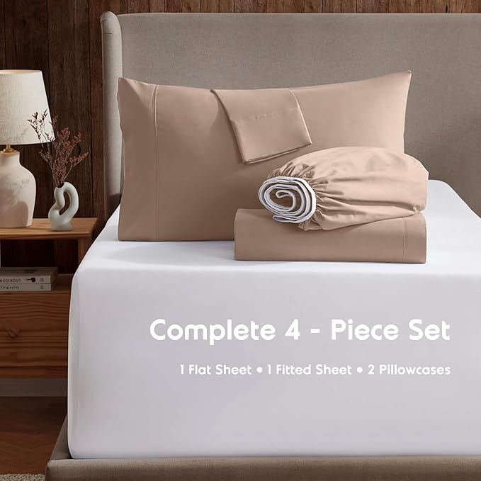 Nestl Queen Sheet Set - Luxury 1800 Ultra-Soft Microfiber Bed Sheets - Double Brushed - Deep Pockets - Easy Fit - 4 Piece Set - Bedding Sheets & Pillowcases (Queen, Taupe)