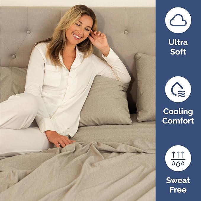 Twin 4 Piece Sheet Set - Comfy Breathable & Cooling - Soft Hotel Luxury Bedding Set with 8-16 Inch Deep Pockets - 1 Flat & 1 Fitted Sheet & 2 Pillowcases - Wrinkle Free & Easy Care - Heathered Beige